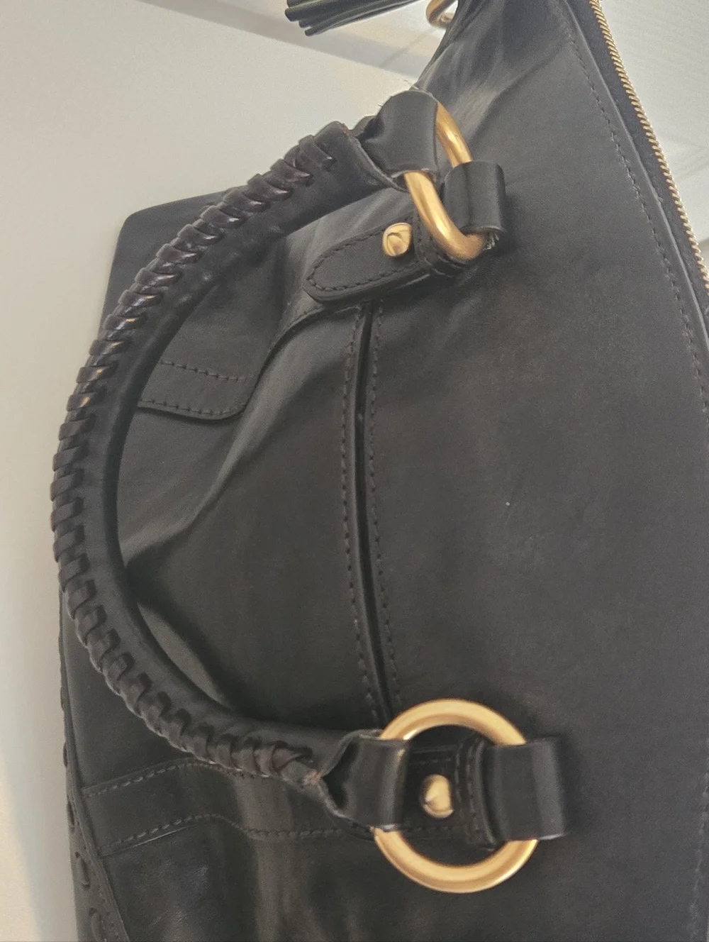 Dooney & Bourke Black Leather Shoulder Satchel with Gold Hardware - Picture 12 of 16